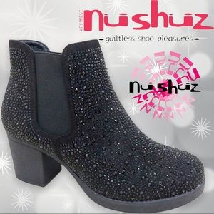 Italina Black Rhinestone Embellished Heeled Chelsea BOOTIE
